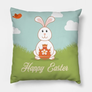 Happy Easter With Bunny and Egg Pillow