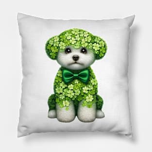 Clover Bichon Frise Dog St Patricks Day Pillow