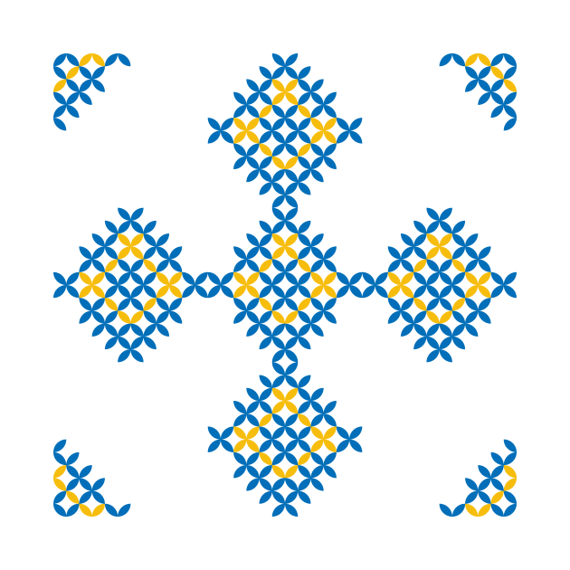 Eastern European blue and yellow stitches folk art pattern by IngaDesign