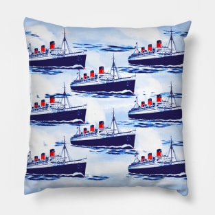 Ship Watercolor Blue Pattern Pillow