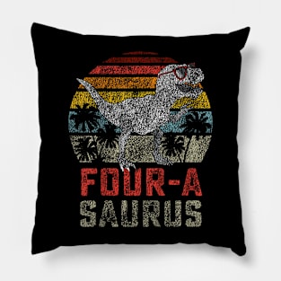 Four a Saurus Birthday T Rex Year Old Dino 4th Dinosaur Pillow