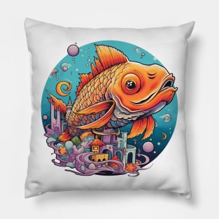 Fish in the ocean doodle classic tshirt Pillow