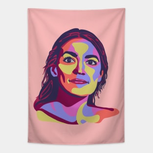 Alexandria Ocasio-Cortez Pop Art Portrait Tapestry