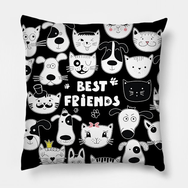 best friends dog and cat Pillow by Rosomyat