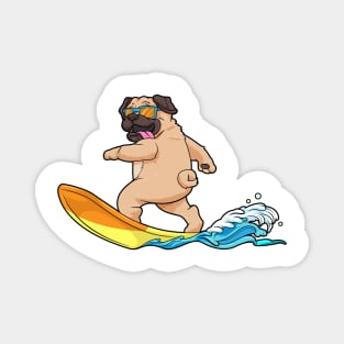 Pug as surfer with surfboard Magnet