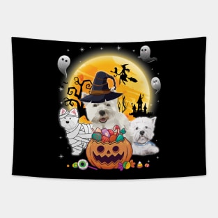 Westie Dog Mummy Witch Moon Ghosts Happy Halloween Thanksgiving Merry Christmas Day Tapestry