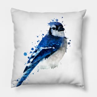 Dramabite Watercolor blue jay bird artistic animal painting Pillow