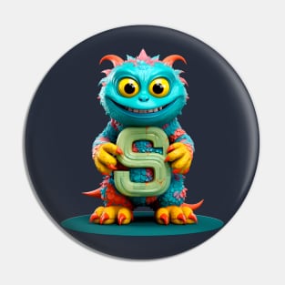 Cute Monster for Kids Alphabet Letter S Funny Back to School Pin