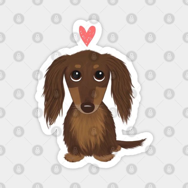 Longhaired Chocolate Dachshund | Cute Wiener Dog with Heart Magnet by Coffee Squirrel