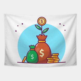 Sack of plant money with stock of coin cartoon Tapestry