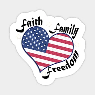 Faith-Family-Freedom American Flag Heart. Black lettering. Magnet