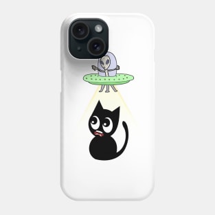 Funny black cat is being abducted by aliens Phone Case