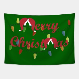 Classic Merry Christmas with Santa Hat M's - Red Font Tapestry