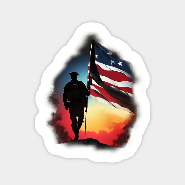 Solider holding United States flag, Magnet by Flowers&Butterflies 