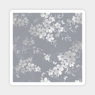 Silver Gray and White Flowers Magnet