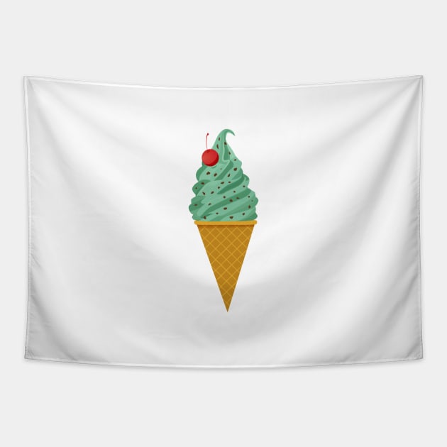 Mint Chocolate Ice Cream Cone Tapestry by latheandquill