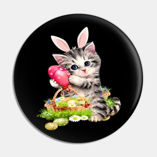 Cute Cat Pet Hunting Egg Tree Bunny Easter Day Pin