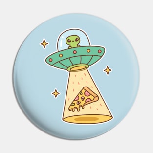 Alien UFO Abducts Pizza Funny Pin