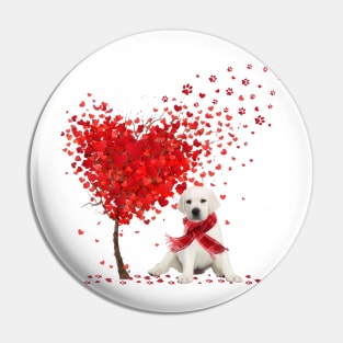 Valentine's Day Heart Tree Love White Labrador Pin