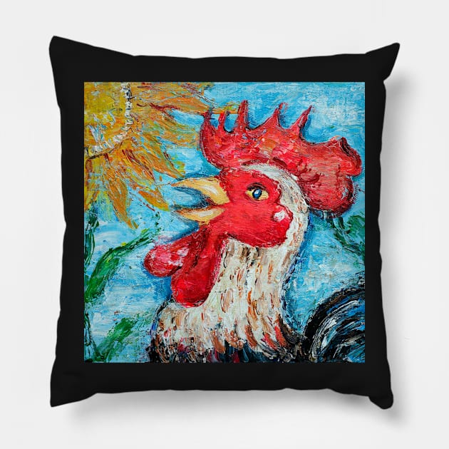 Happy Cheery Red Rooster Pillow by Nalidsa