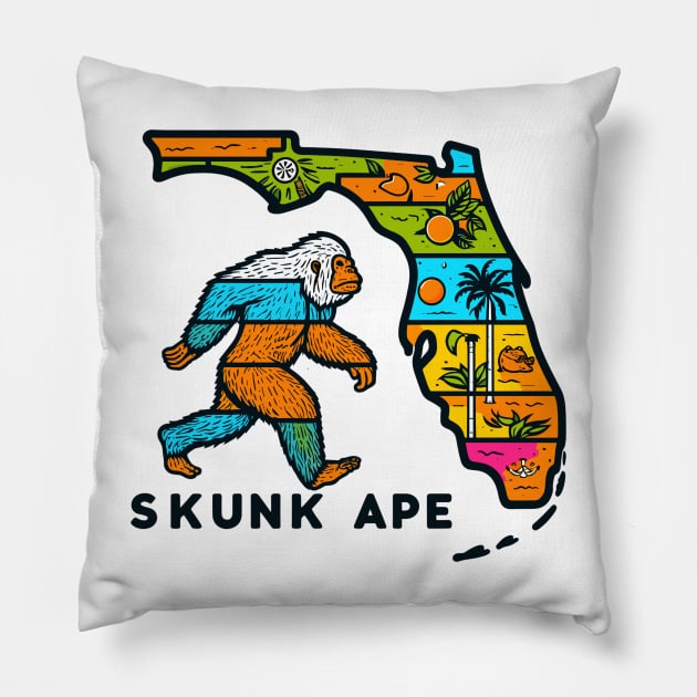 Florida Skunk Swamp Ape - Map of Florida with Bigfoot Sasquatch Image Pillow by cloudhiker