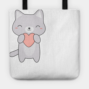 Kawaii Cute Gray Cat T-Shirt Tote