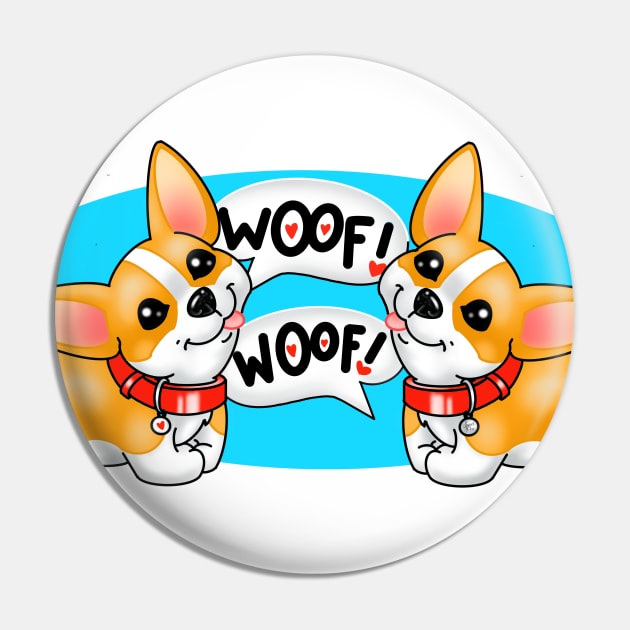 Double Corgi Love Pin by MetroInk