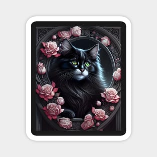 Cat with Roses - Modern digital art Magnet