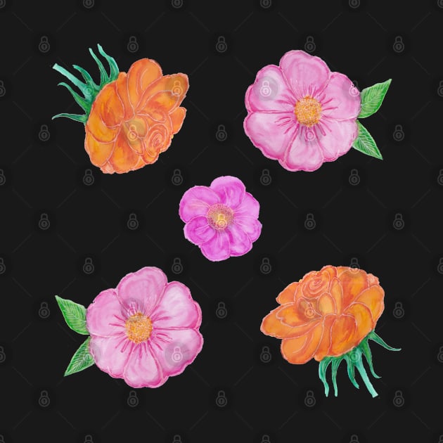 Orange and Pink Hand Painted Watercolour Flowers Pack by sarahwainwright