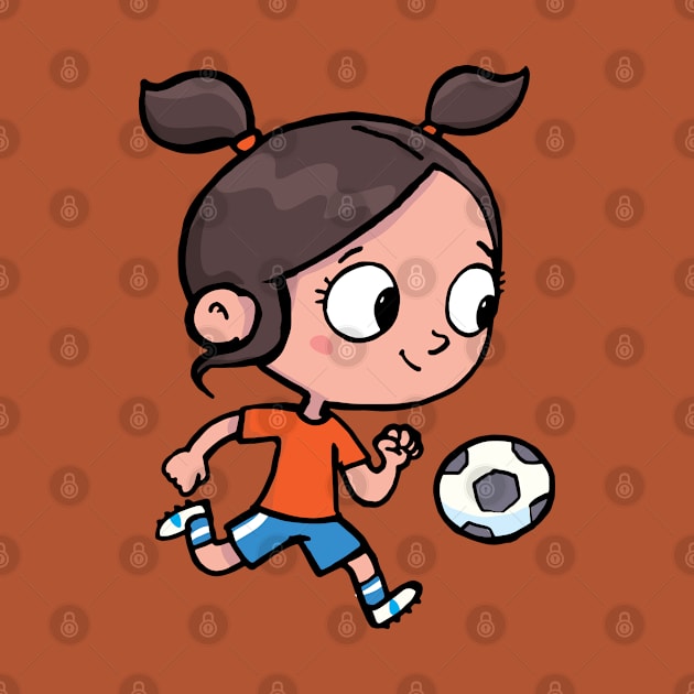 girl with ponytails successfully leads a soccer ball by duxpavlic