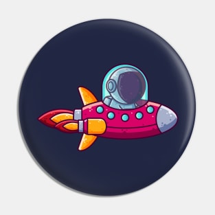 Cute Astronaut Driving Rocket Ship Cartoon Pin