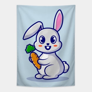 Cute Rabbit With Carrot Cartoon Vector Icon Illustration Tapestry