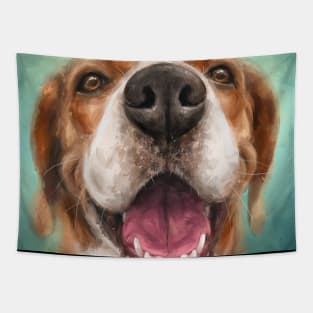 Painting of an Adorable Smiling Beagle on Green Background Tapestry