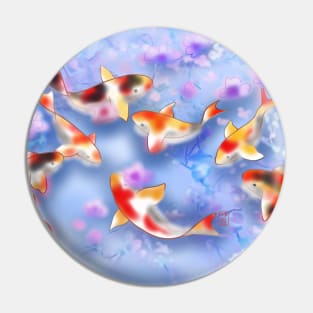 Sakura and koi carp in a purple pond Pin