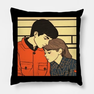 Lovely couple in comic book style Pillow