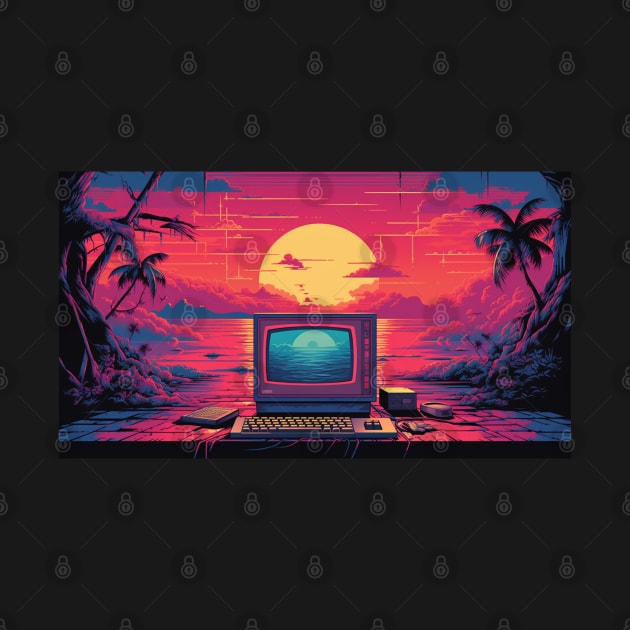 Retro Futuristic Computer Synthwave Sun by Nightarcade