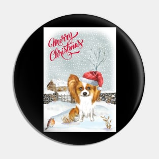 Cute Papillon Merry Christmas Santa Dog Pin