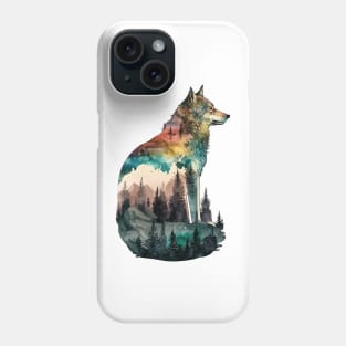 Wolf Watercolor Forest Cute Autumn Leaves Landscape Animal Print Phone Case