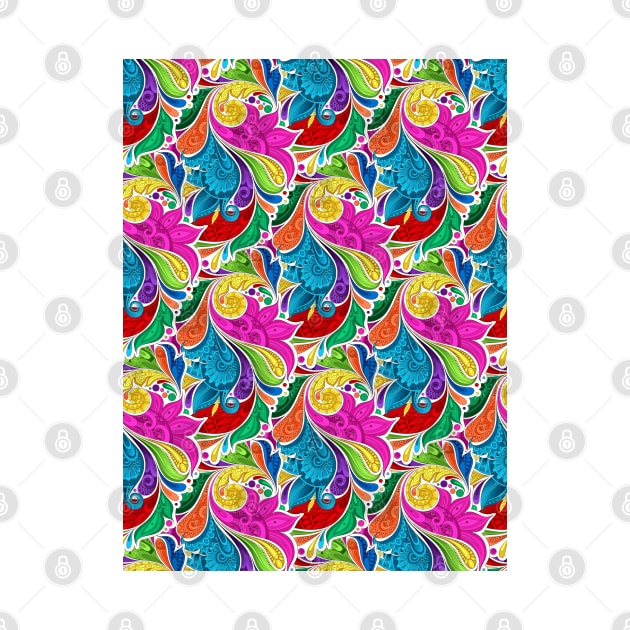 Colored Floral Seamless Pattern in Paisley Garden Indian Style by lissantee