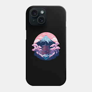 Symmetrical Japanese Pagoda, Mountain and Flowers Phone Case