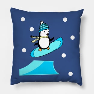 Penguin Freestyle Snowboarder Pillow