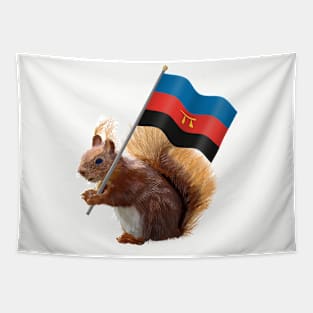 Red Squirrel Holding a Polyamory Pride Flag Tapestry