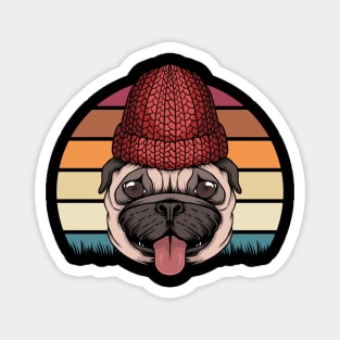 Retro Pulldog with funny hat design Magnet