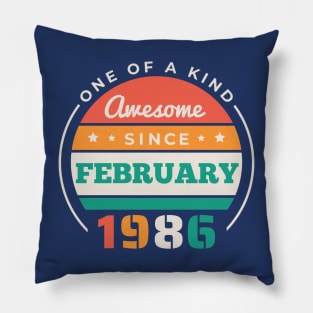 Retro Awesome Since February 1986 Birthday Vintage Bday 1986 Pillow