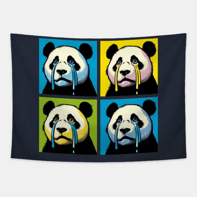 Pop Crying Panda - Funny Panda Art Tapestry by PawPopArt