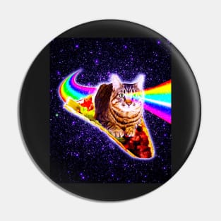 Rainbow Laser Eyes Galaxy Cat Riding Taco Pin