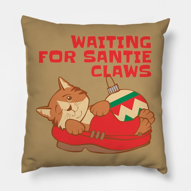 Cat Waiting for Santie Claws Pillow by Sue Cervenka