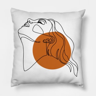 Woman Face Drawing In Line. Minimalist Style One Line Art Pillow