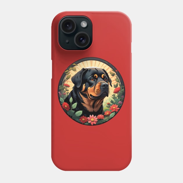 Rottweiler Flower Sunrise Phone Case by Pet And Petal