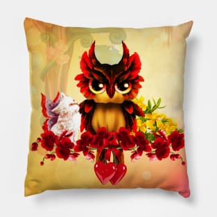 Beautiful fantasy owl with flowers Pillow